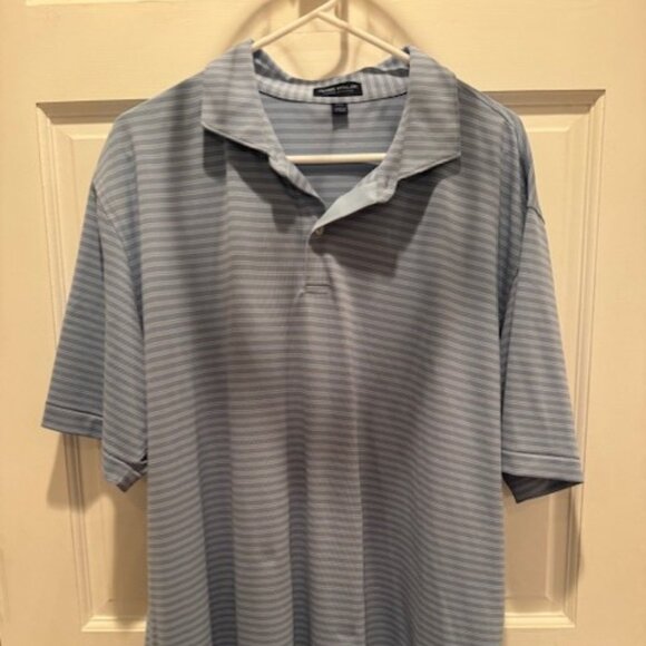 Men's XXL Peter Millar Crown Crafted Light Blue Striped Performance Polo - Picture 2 of 2